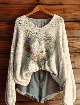 Women's Fashionable prints casual V-neck sweatshirt