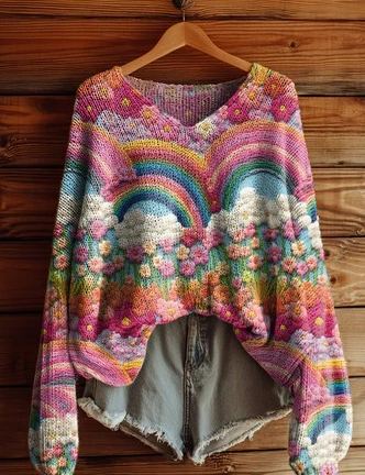 Women's Fashionable prints casual V-neck sweatshirt