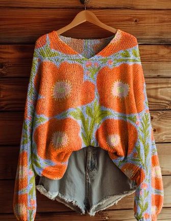 Women's Fashionable prints casual V-neck sweatshirt