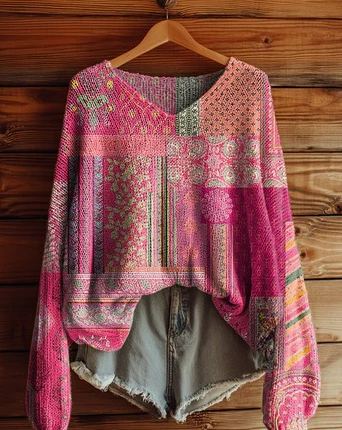 Women's Fashionable prints casual V-neck sweatshirt