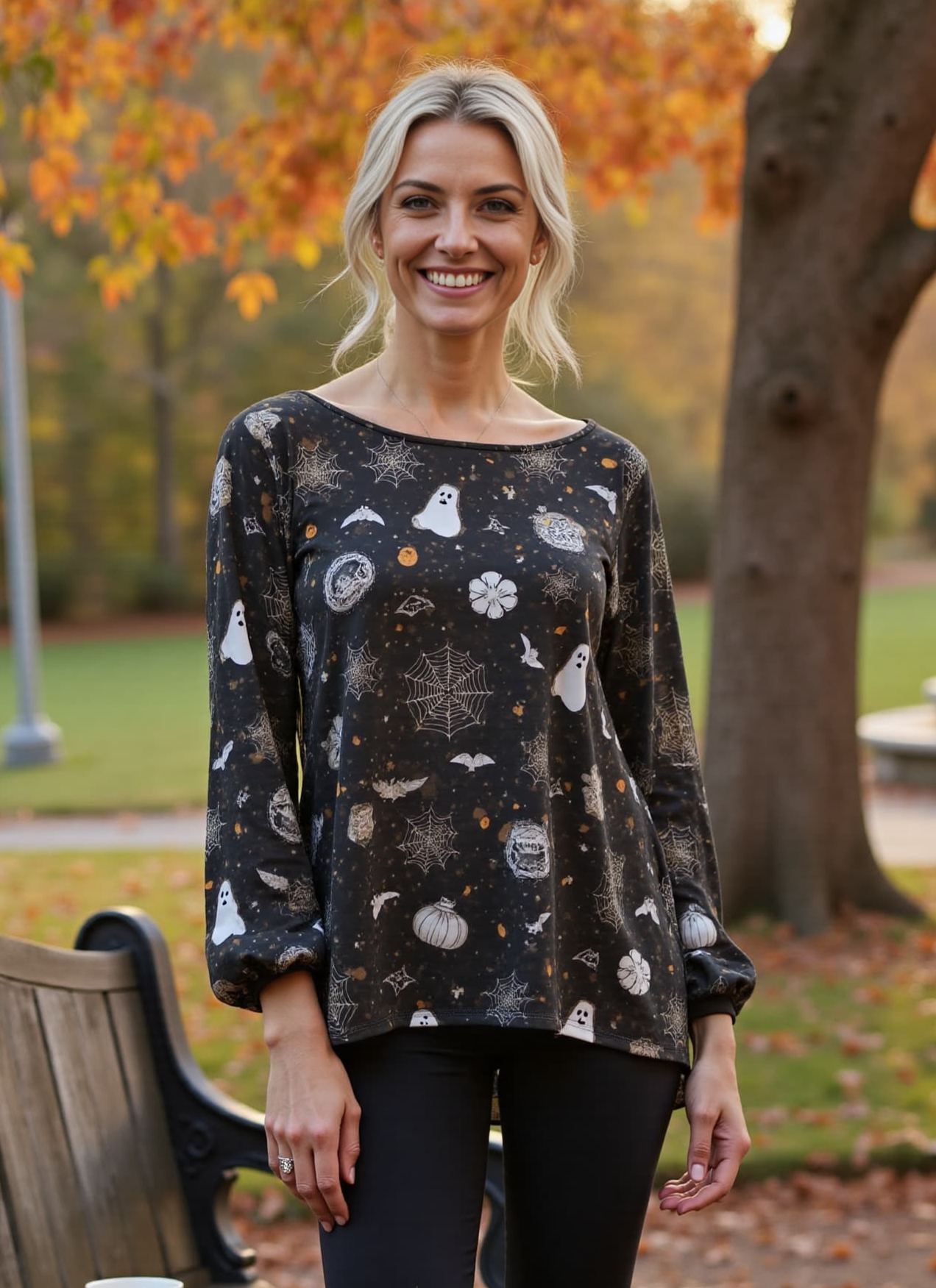 Halloween Women's Pumpkin Vintage Print Crew Neck Long Sleeve Sweatshirt  