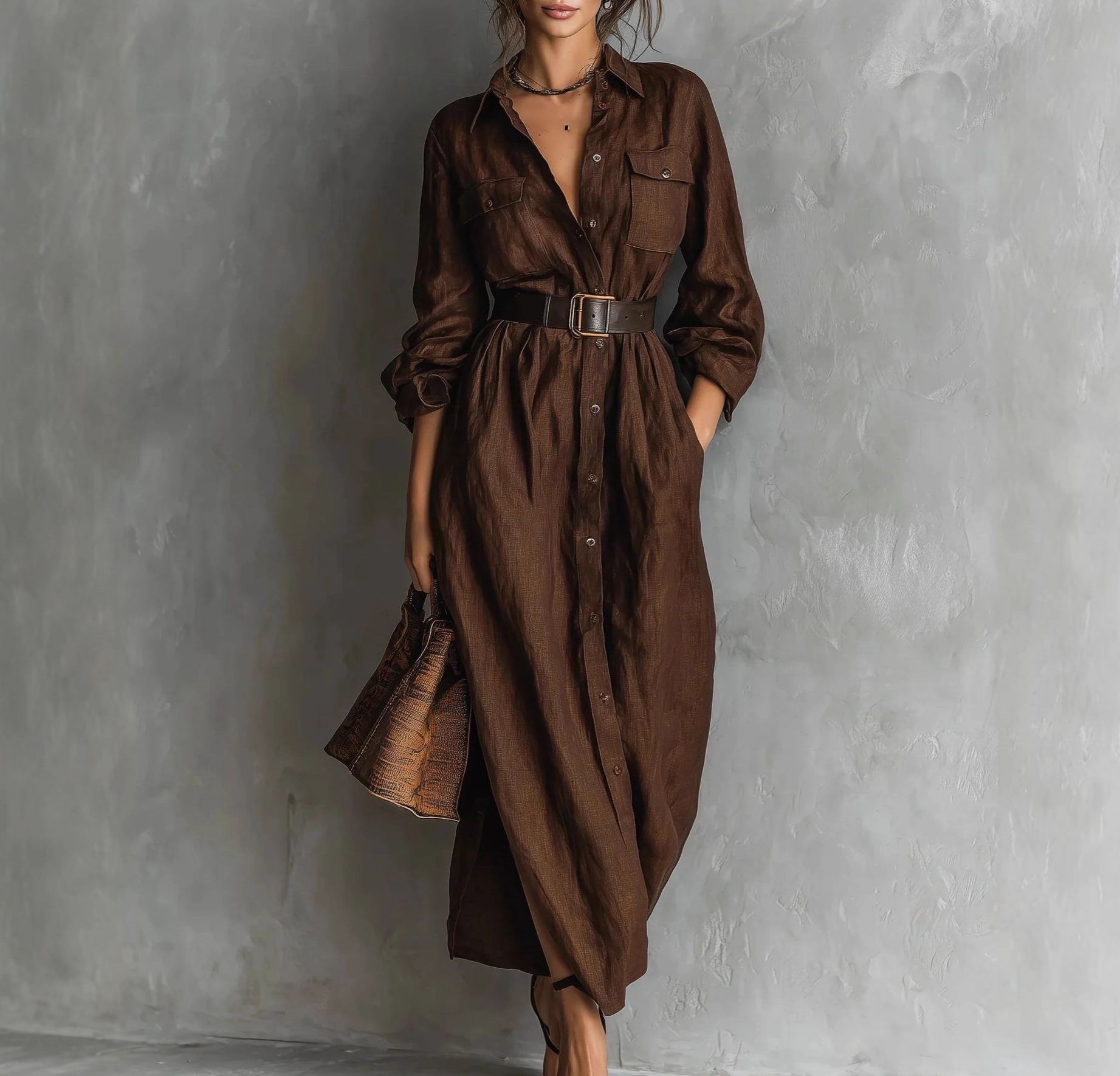 ✨ Loose Long-Sleeve Shirt Dress with Belt 👗 | Versatile Commuter Wear