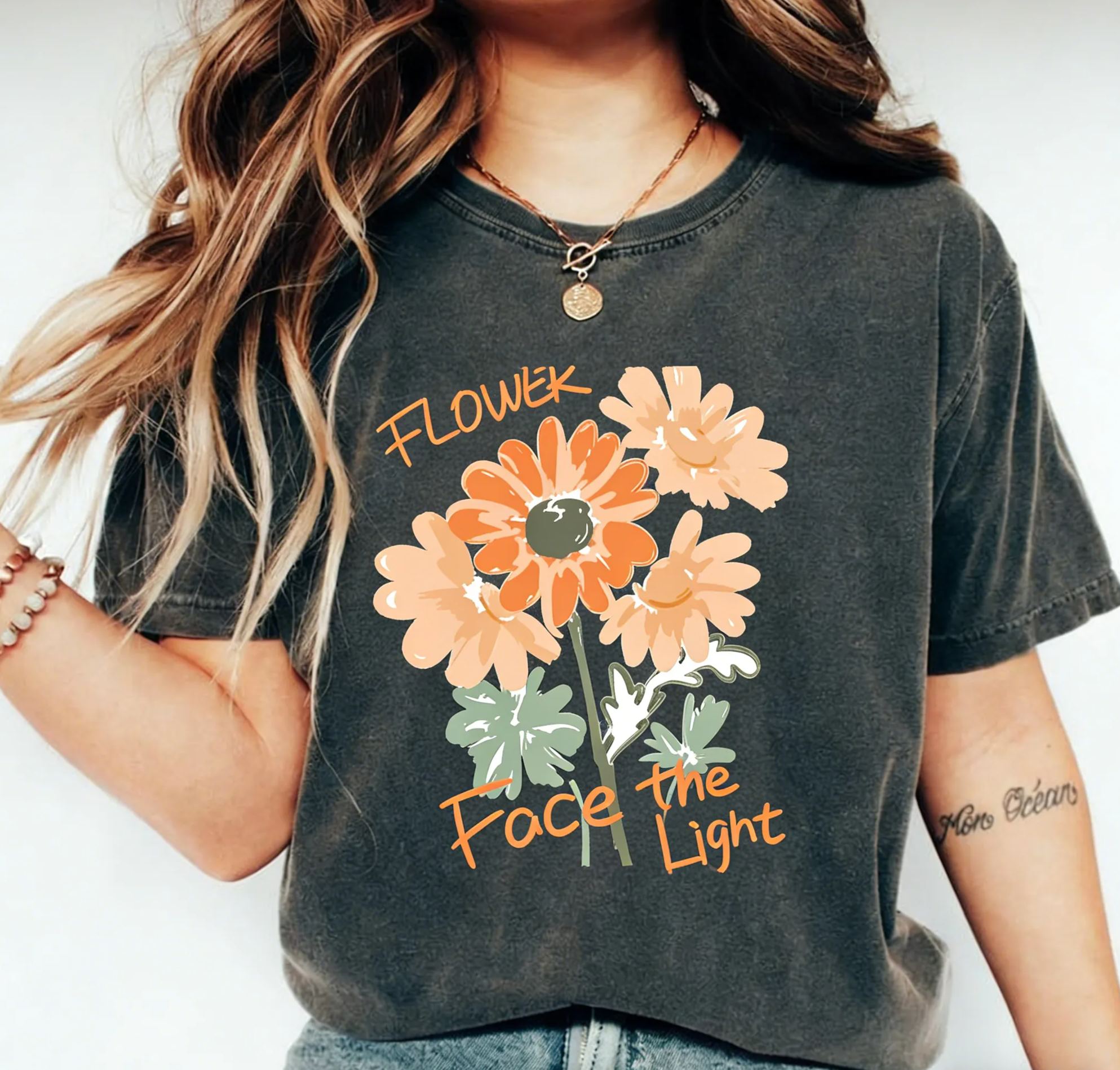 Retro Orange Daisy  Cotton T-Shirt