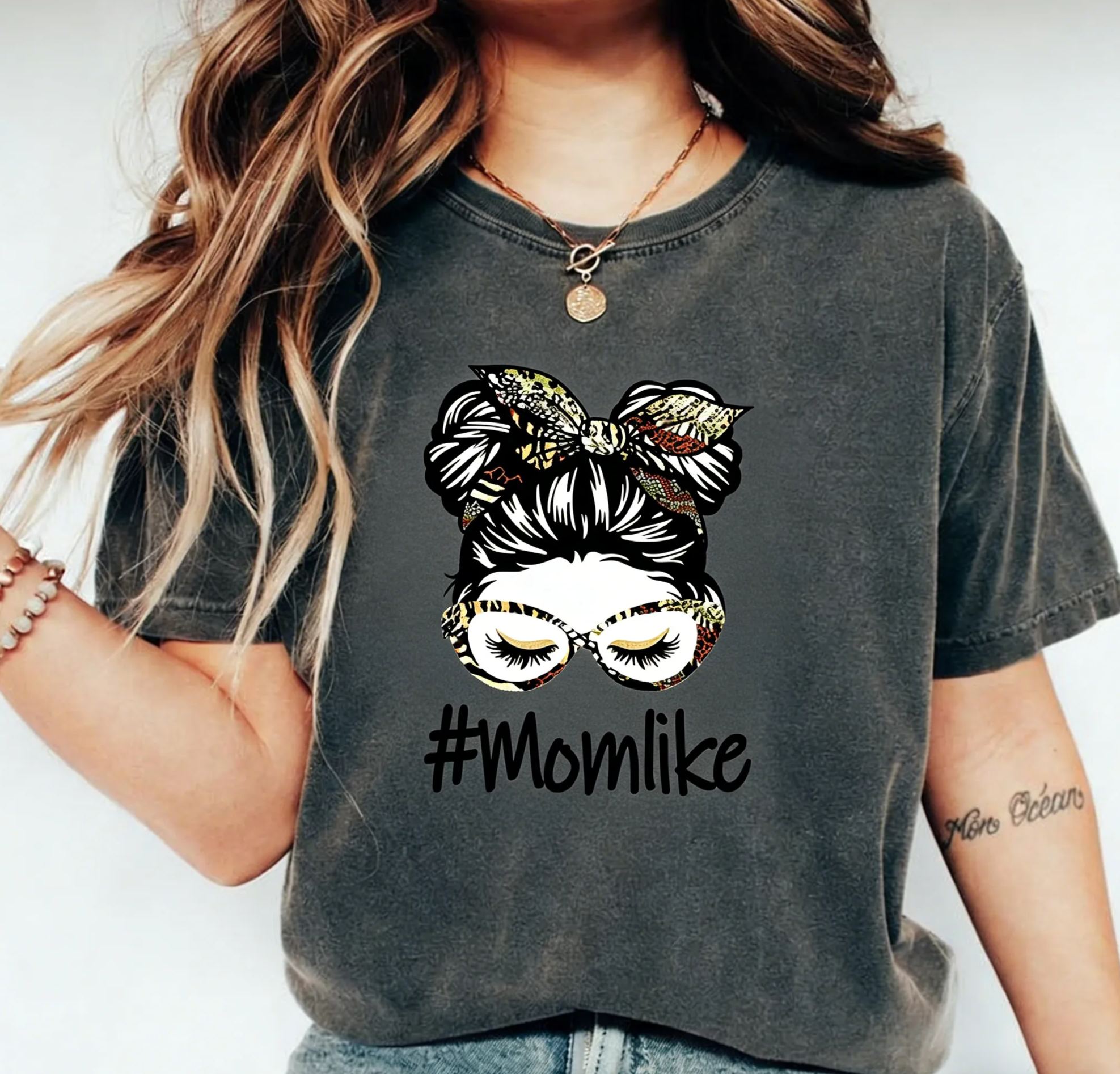 Leopard Print Mom Bun  Graphic Cotton T-Shirt