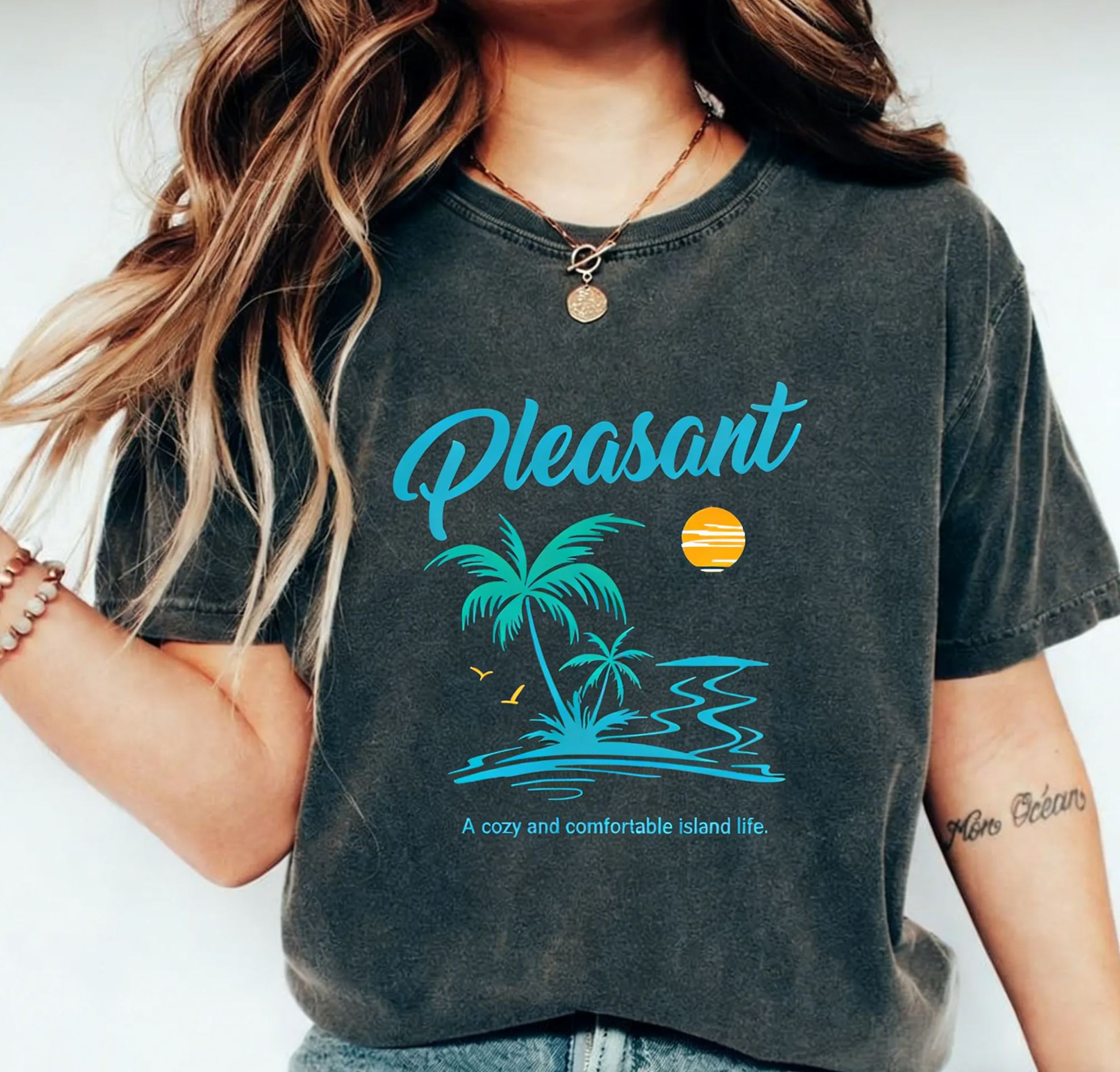 Retro Tropical Island "Pleasant" Cotton T-Shirt
