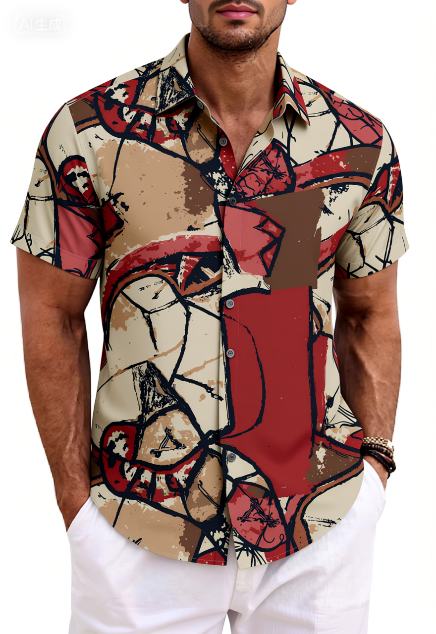 Abstract Line Art Cotton Shirt