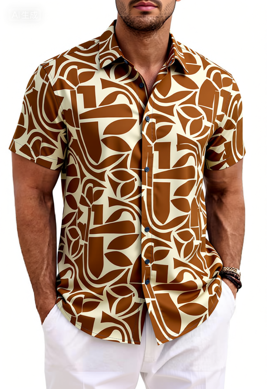 Retro Botanical Leaf Cotton Shirt