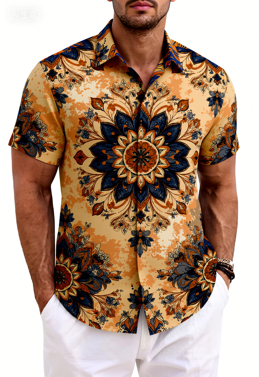 Vintage Mandala Floral Cotton Shirt