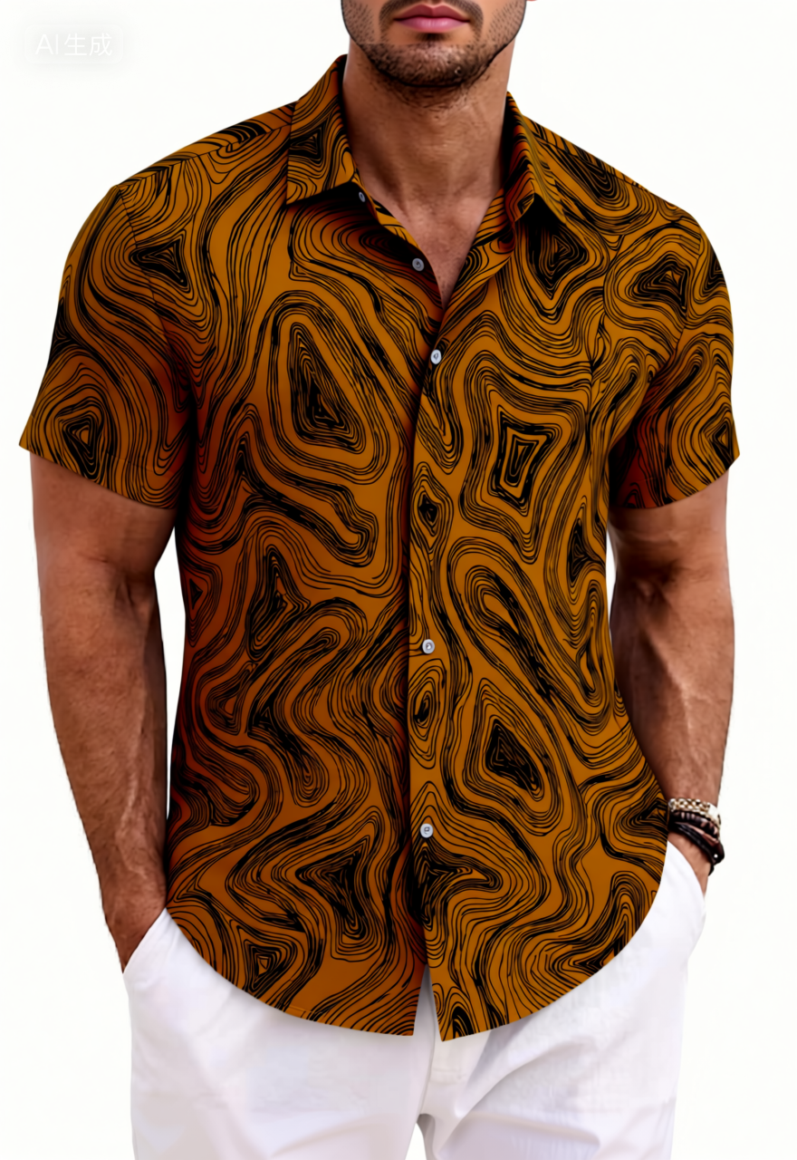 Retro Swirl Wavy Line Cotton Shirt