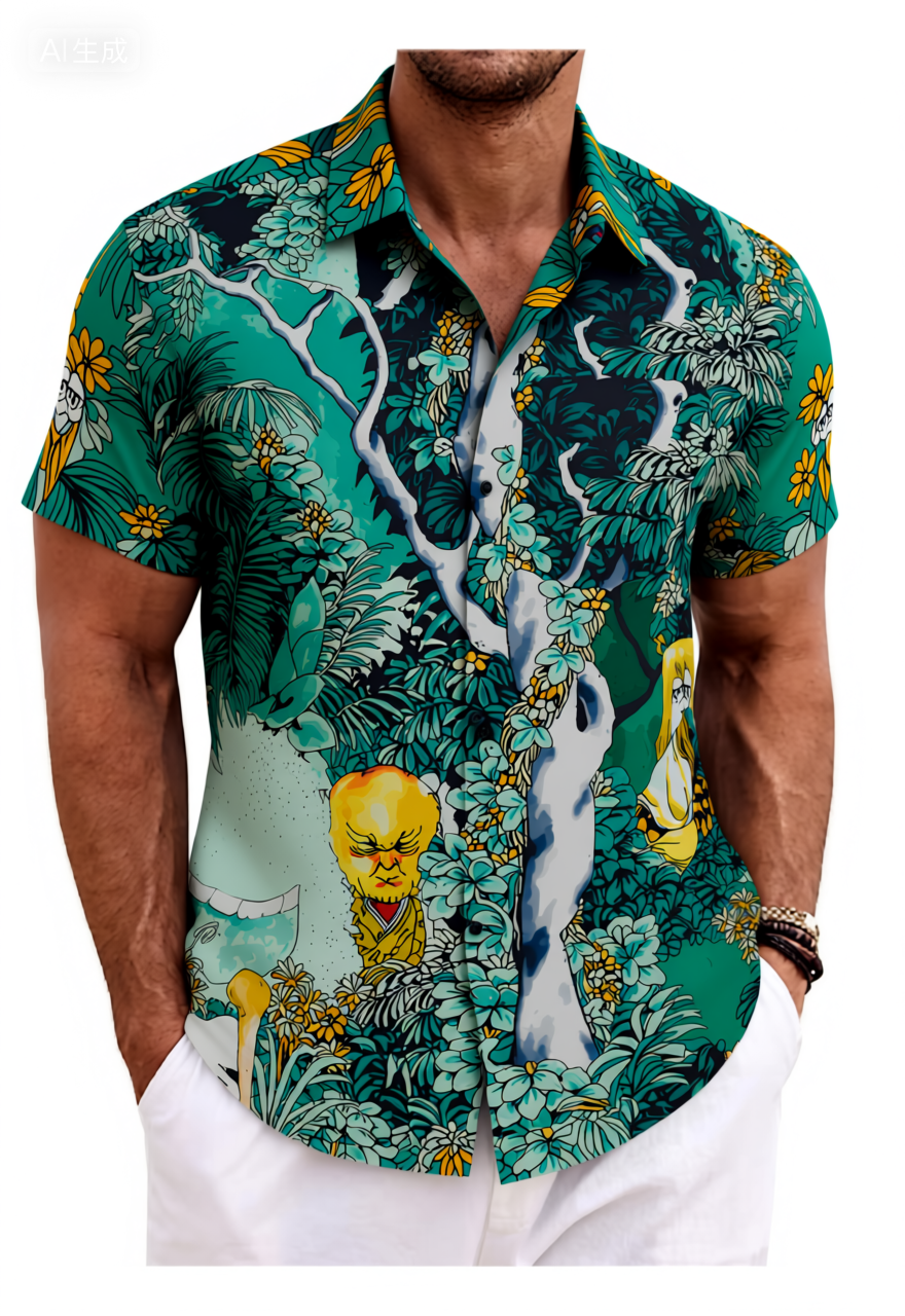 Fantasy Jungle Tree Print Cotton Shirt