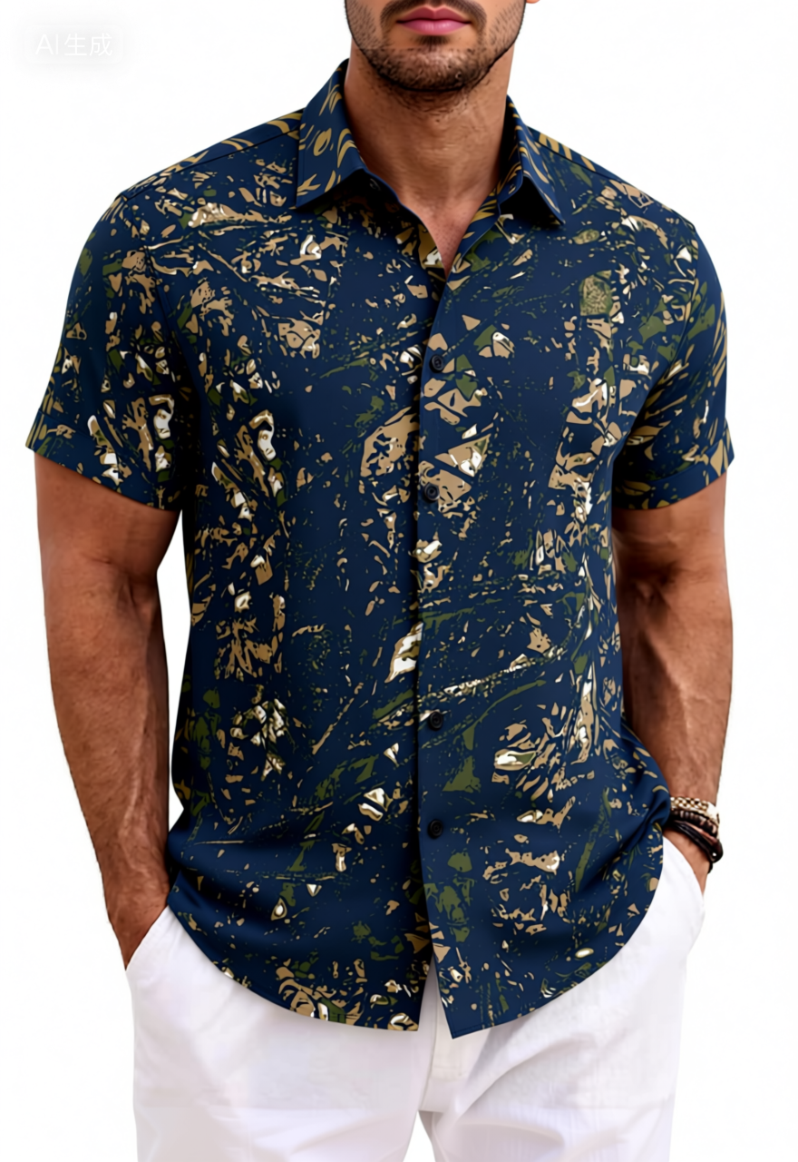 Navy Blue Outdoor Camouflage Cotton Shirt