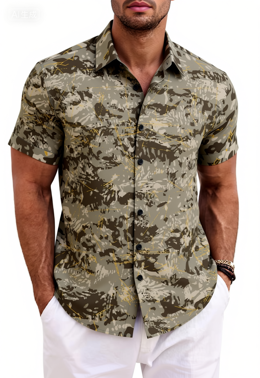 Tactical Line Camo Cotton Short Sleeve Shirt