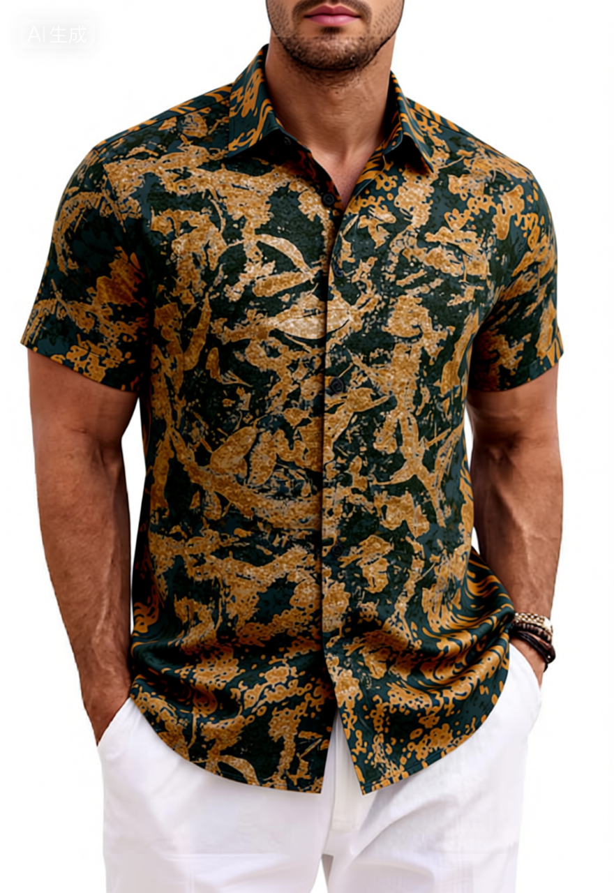 Distressed Floral Pattern Cotton Shirt
