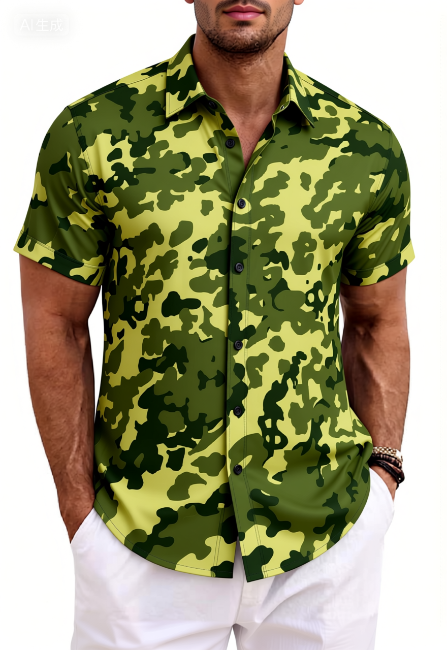 Green Camo Pattern Cotton Shirt