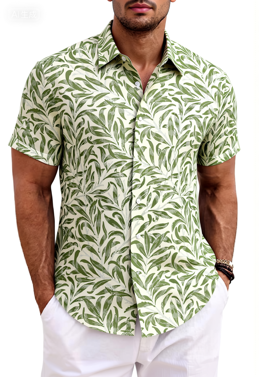 Light Green Willow Leaf Cotton Shirt