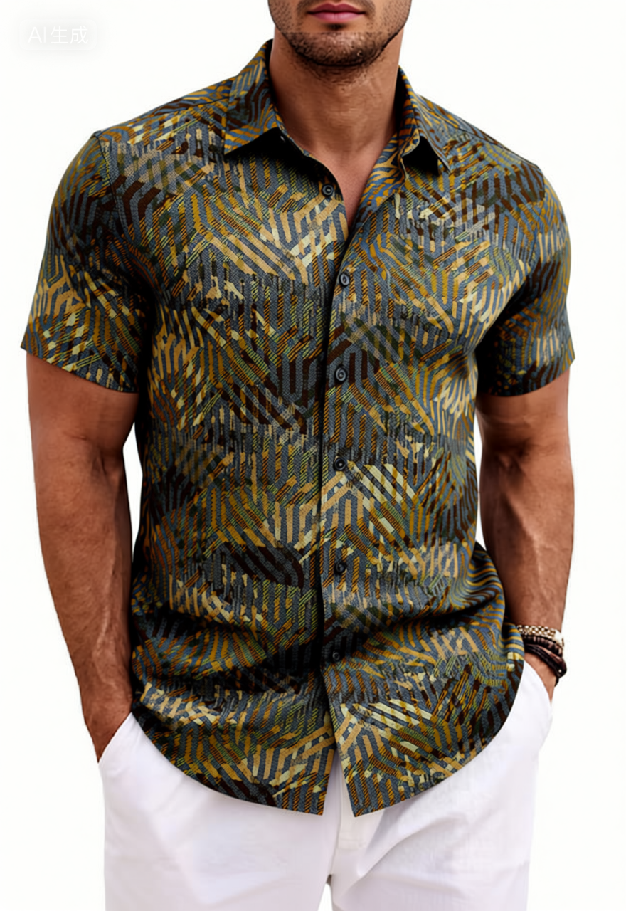 Retro Geometric Chevron Cotton Shirt