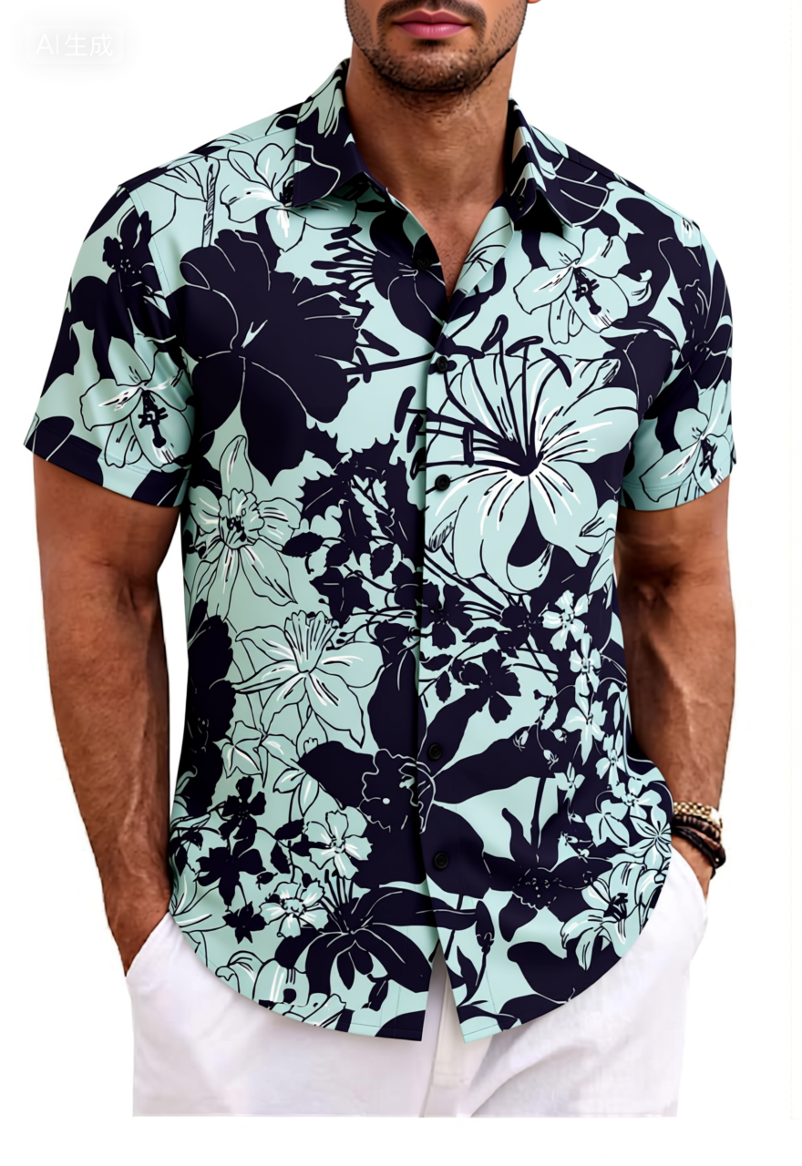 Mint Navy Lily Floral Cotton Shirt