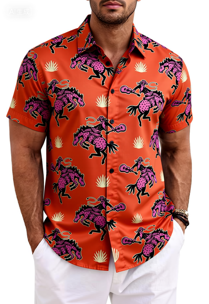 Western Cowboy Bucking Horse Cotton Shirt