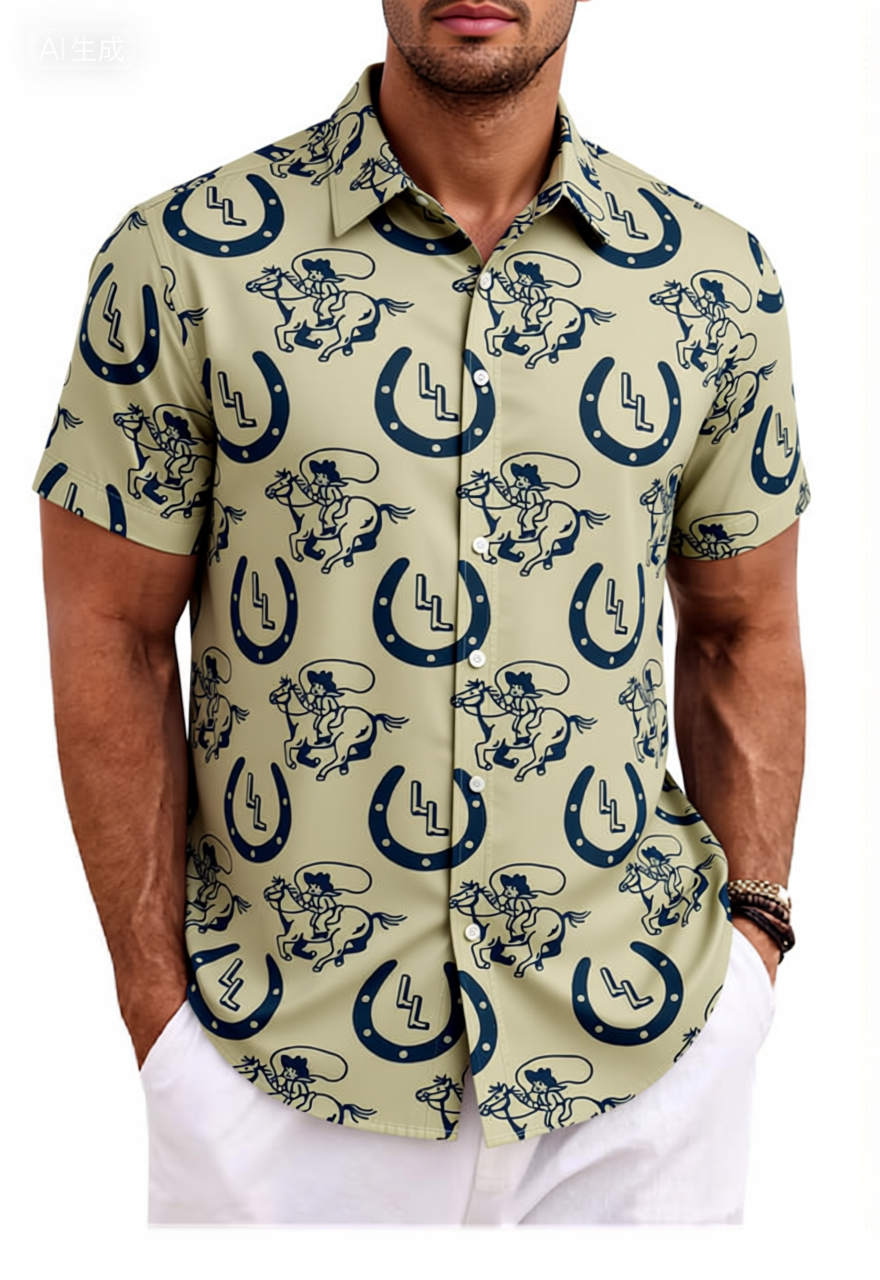 Horseshoe & Cowboy Silhouette Cotton Shirt