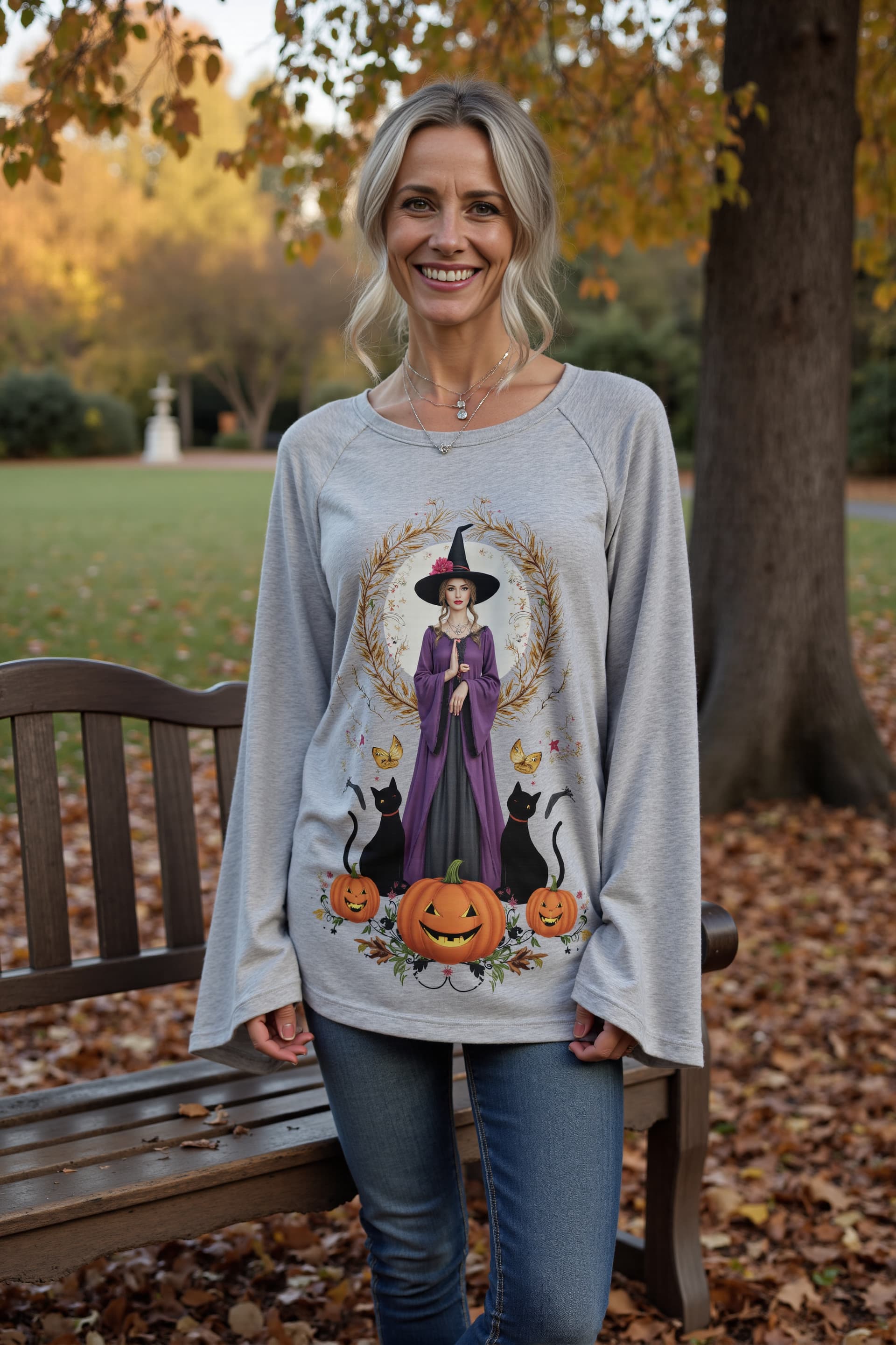 Halloween Women's Pumpkin Vintage Print Crew Neck Long Sleeve T-shirt  