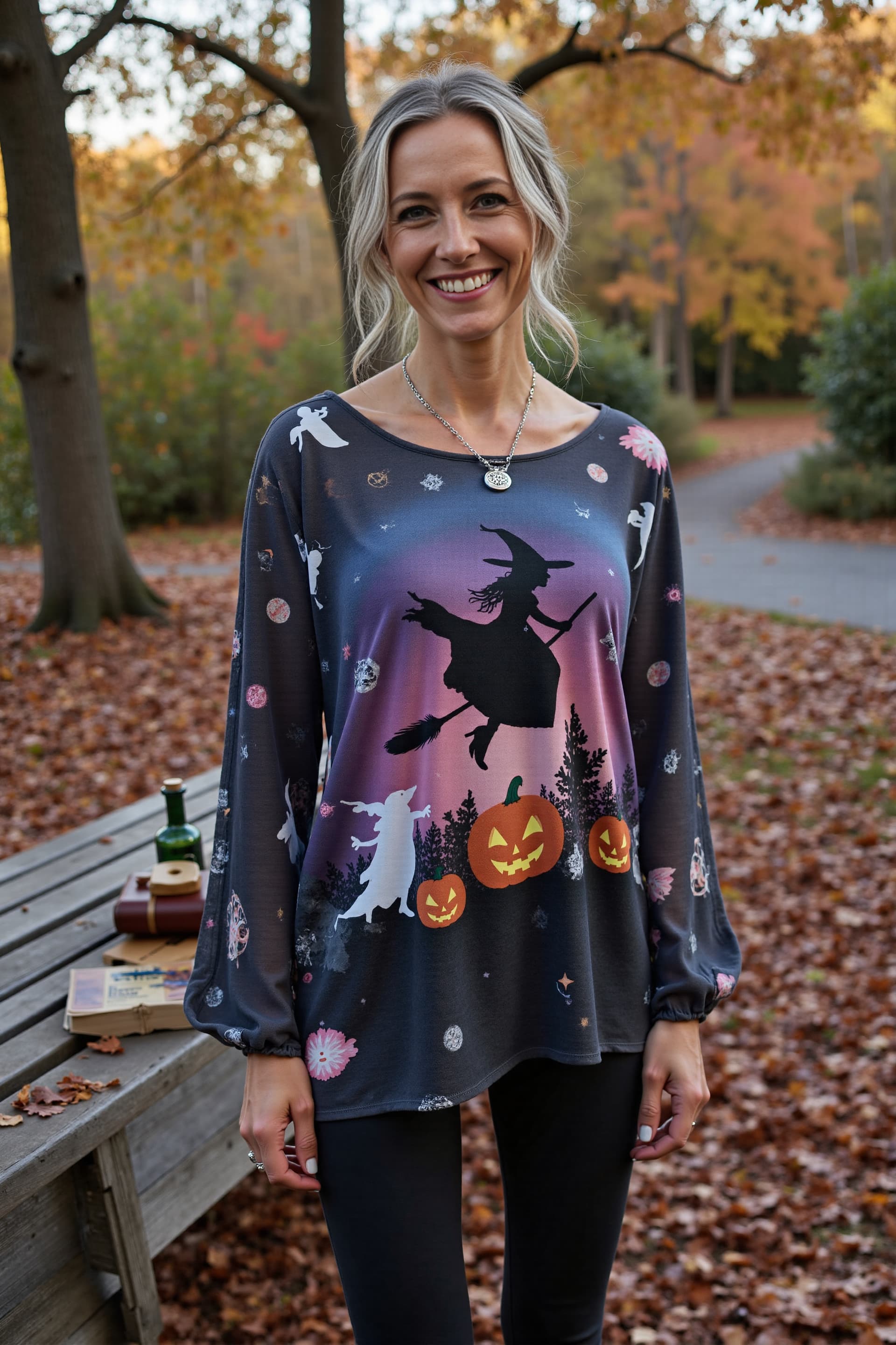Halloween Women's Pumpkin Vintage Print Crew Neck Long Sleeve T-shirt  