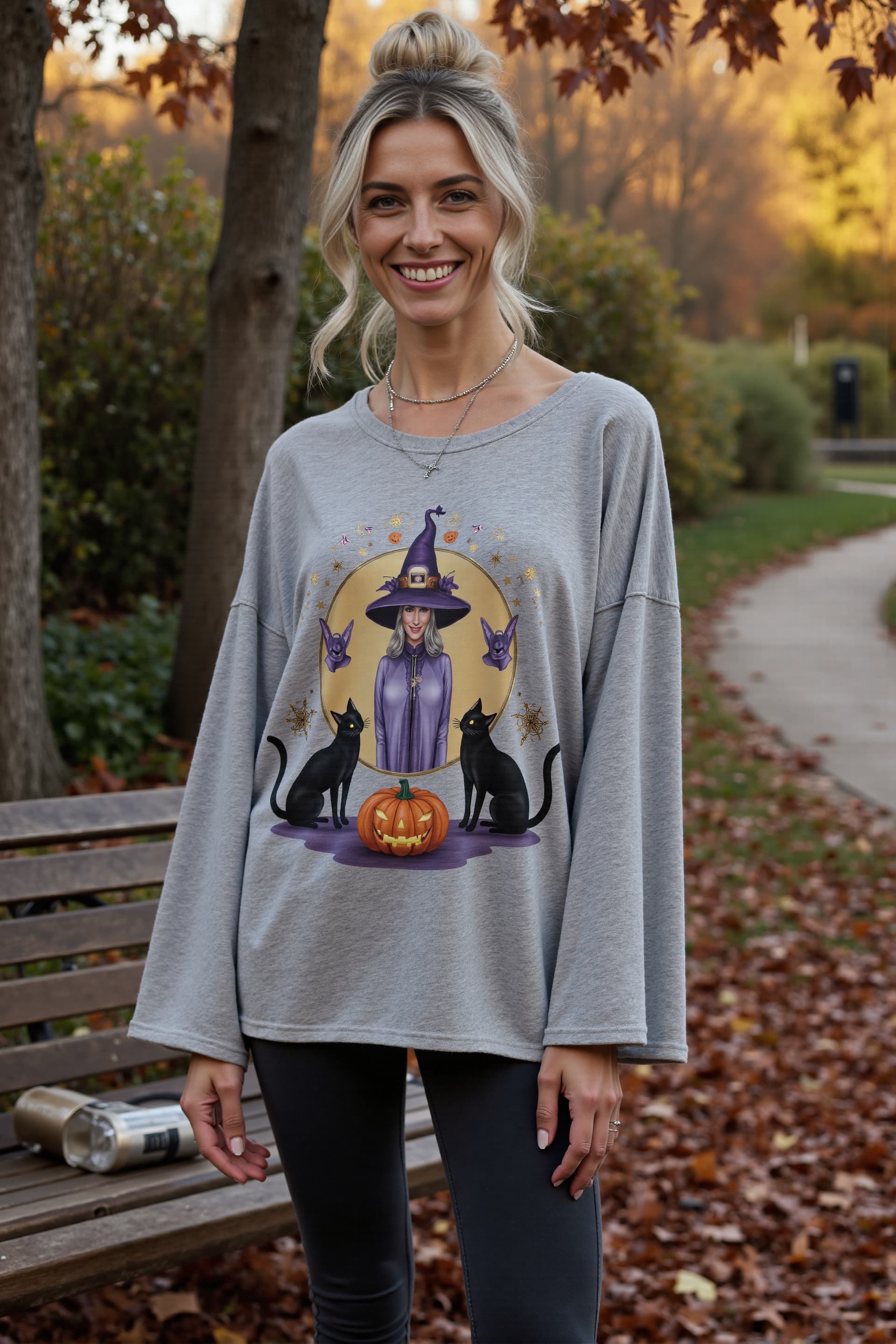 Halloween Women's Pumpkin Vintage Print Crew Neck Long Sleeve T-shirt  