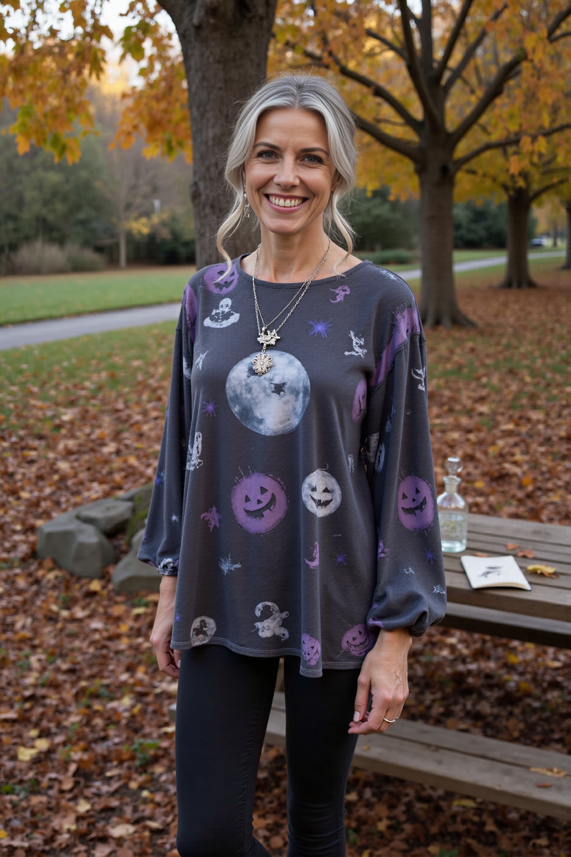Halloween Women's Pumpkin Vintage Print Crew Neck Long Sleeve T-shirt  