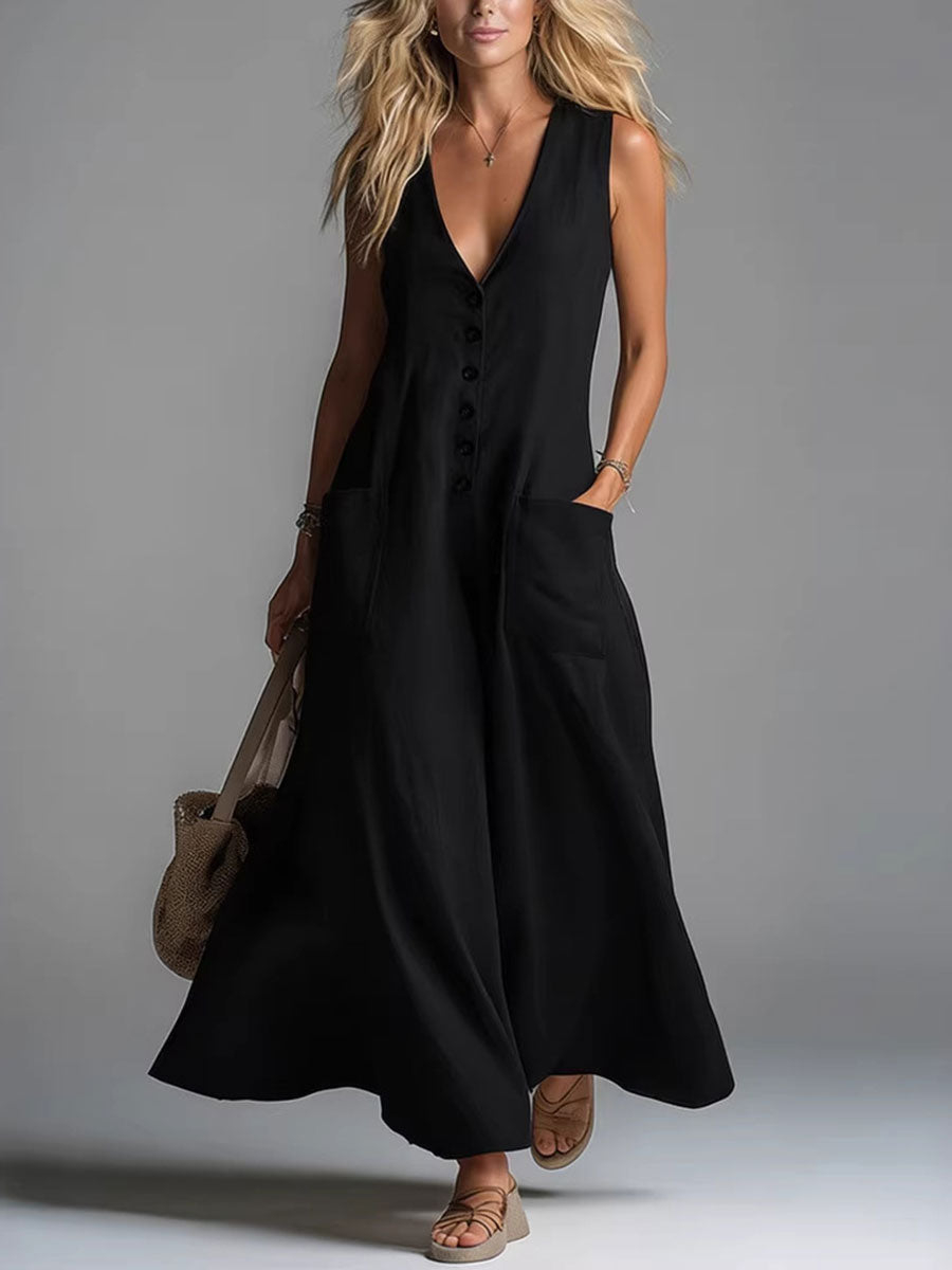 Sleeveless Button-Front Maxi Dress