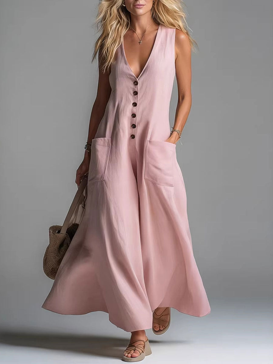 Sleeveless Button-Front Maxi Dress