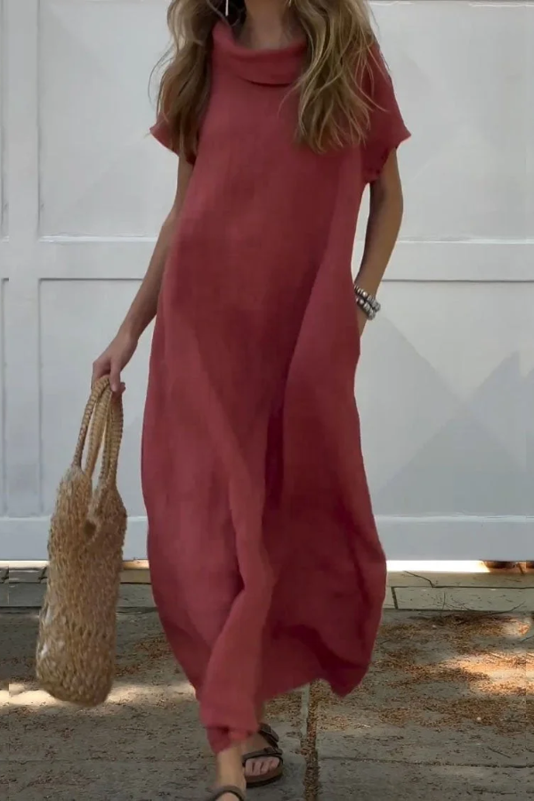 Women's Lapel Linen Pocket Dress