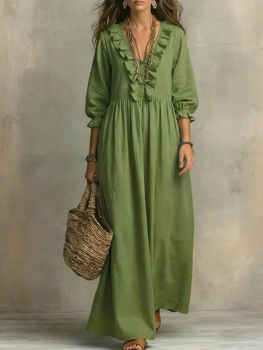 Women's Solid Color Art Casual Stylish Ruffled Vacation Maxi Dress
