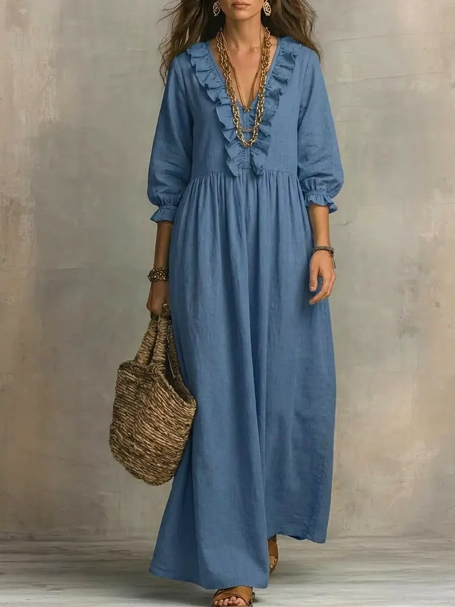 Women's Solid Color Art Casual Stylish Ruffled Vacation Maxi Dress