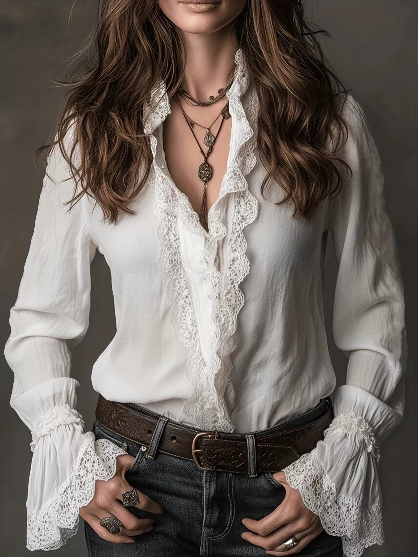 Lace Trim Button Up Shirt
