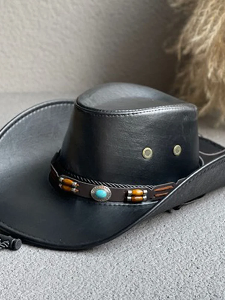 Western PU Leather Belt Decor Cowboy Hat