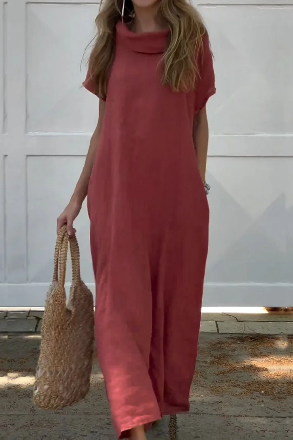 Women's Lapel Linen Pocket Dress