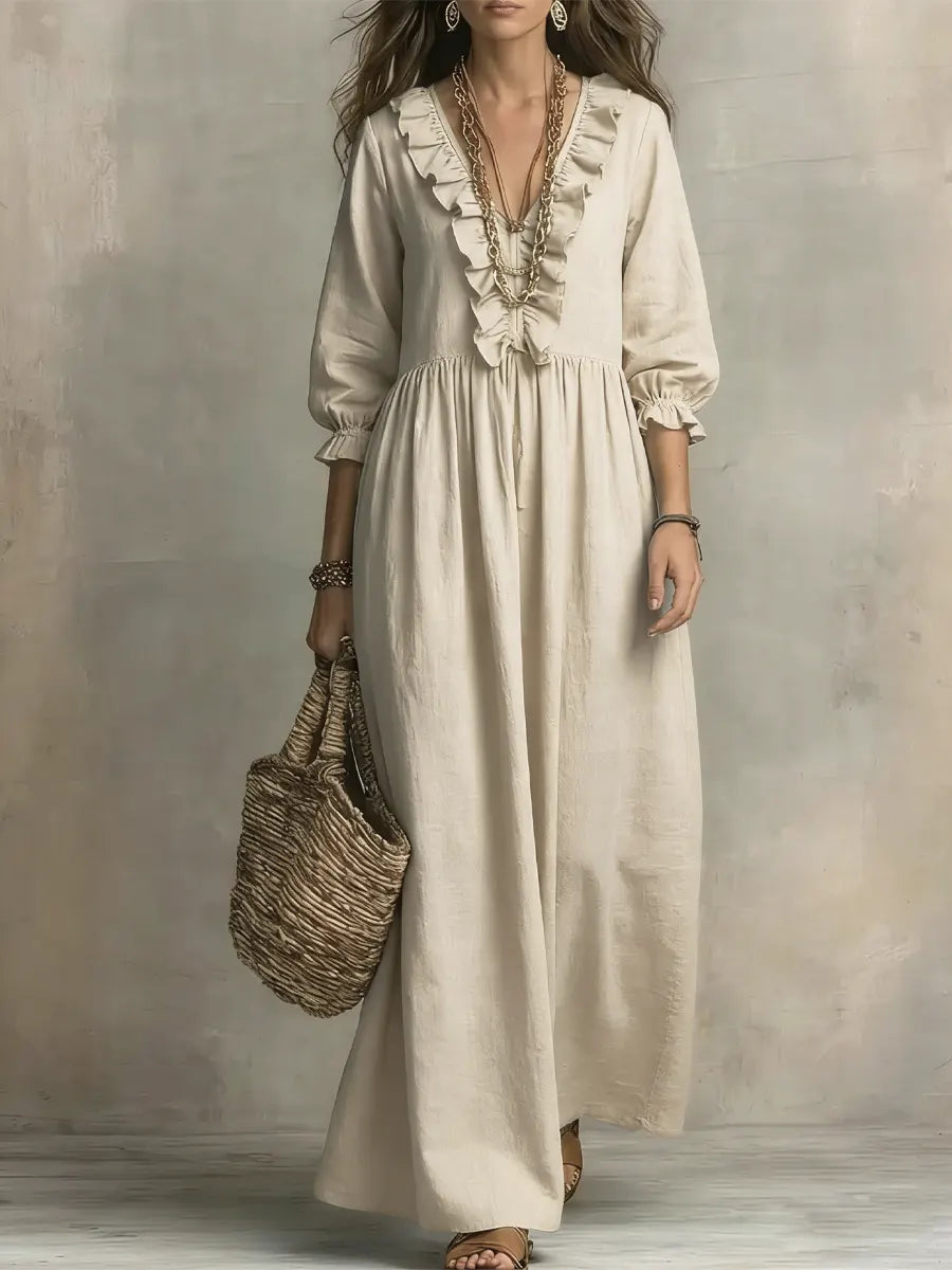 Women's Solid Color Art Casual Stylish Ruffled Vacation Maxi Dress