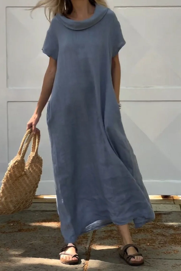 Women's Lapel Linen Pocket Dress