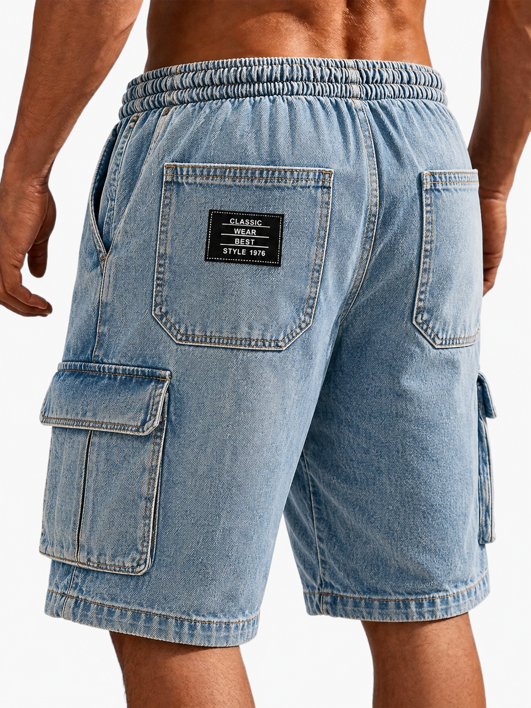 Men's Vintage-Washed Denim Multi-Pocket Multifunctional Shorts