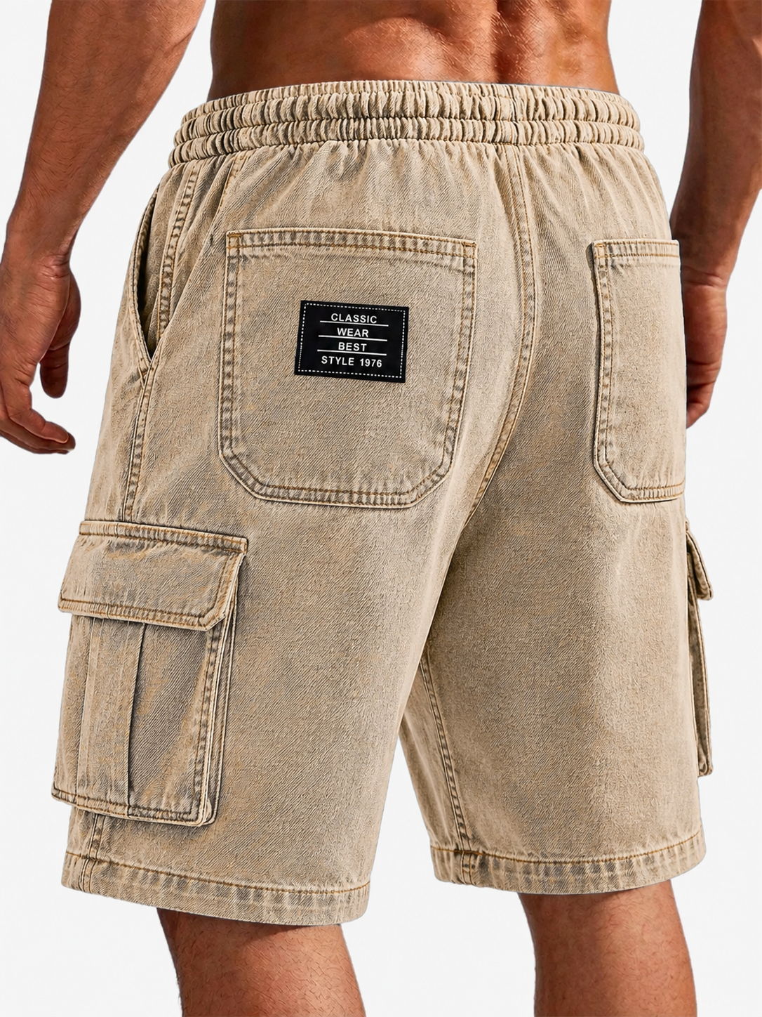 Men's Vintage-Washed Denim Multi-Pocket Multifunctional Shorts