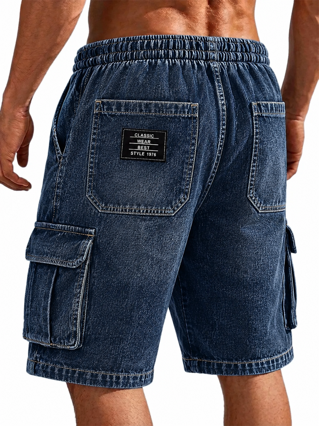 Men's Vintage-Washed Denim Multi-Pocket Multifunctional Shorts