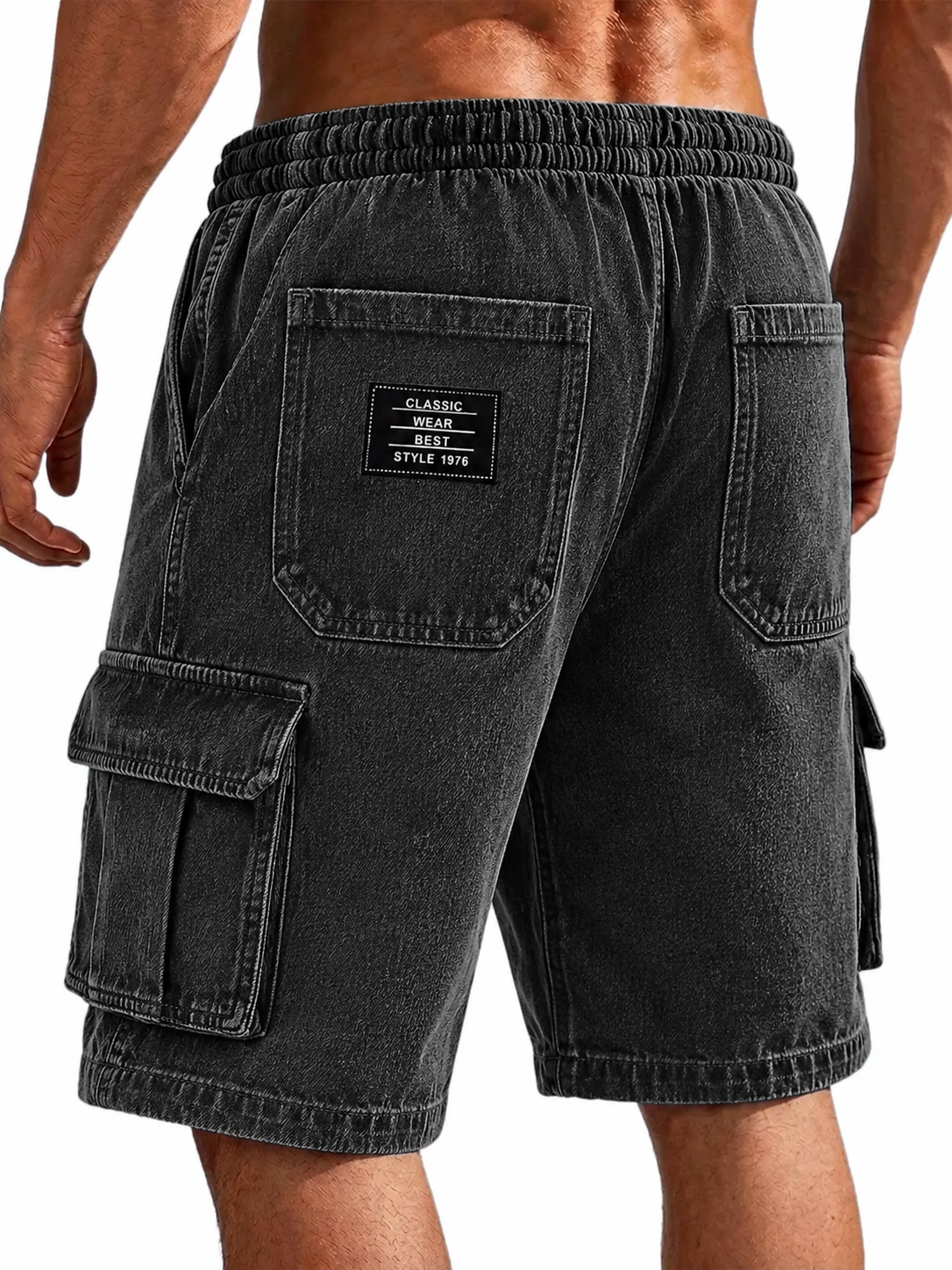 Men's Vintage-Washed Denim Multi-Pocket Multifunctional Shorts
