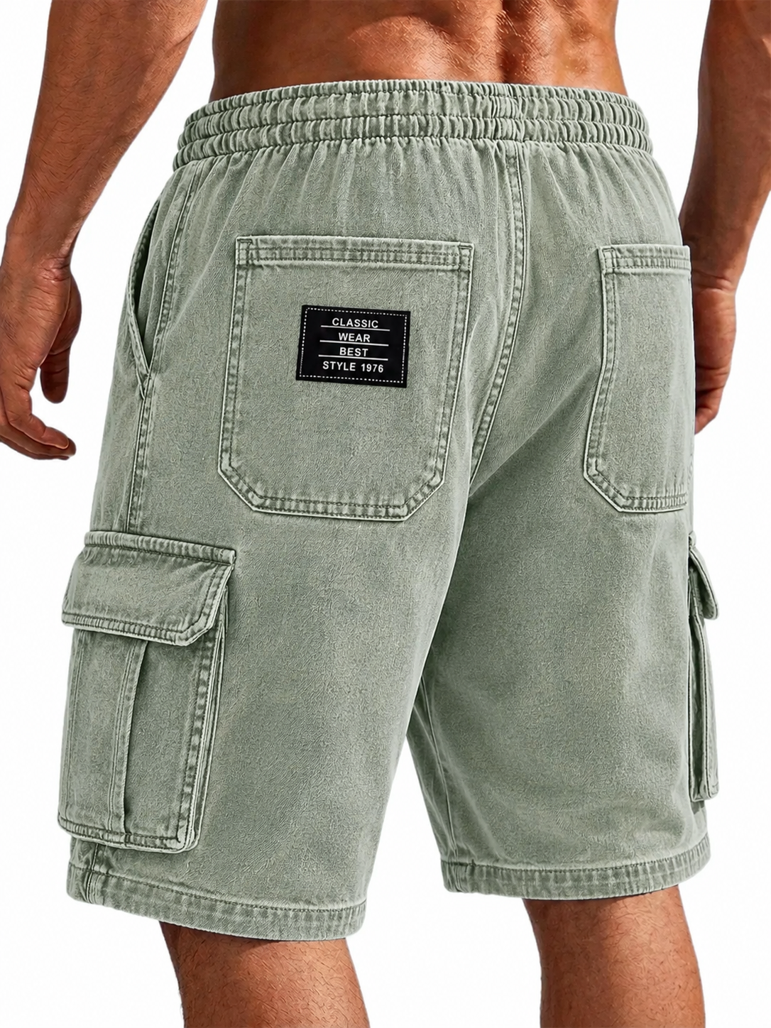 Men's Vintage-Washed Denim Multi-Pocket Multifunctional Shorts