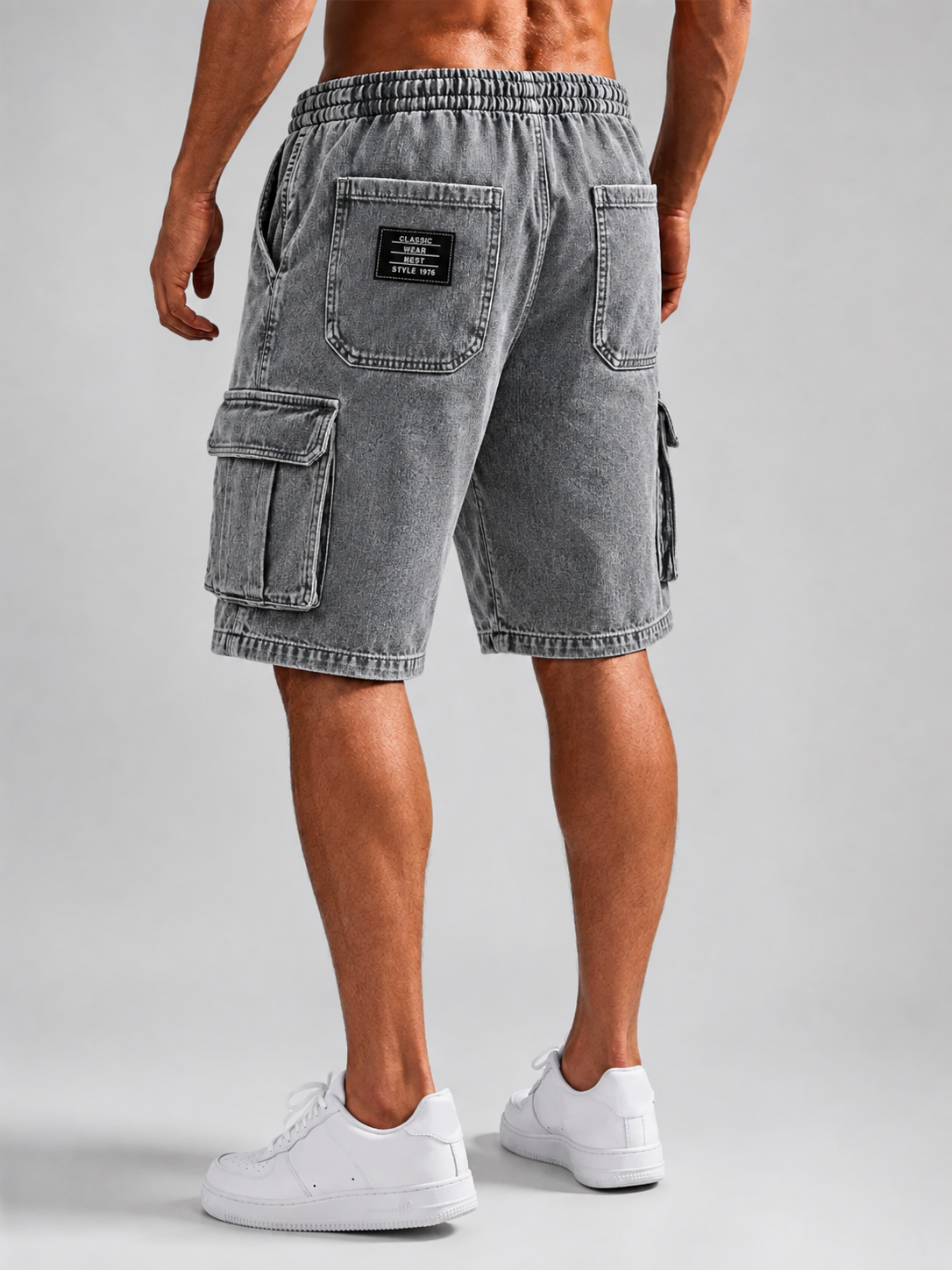 Men's Vintage-Washed Denim Multi-Pocket Multifunctional Shorts