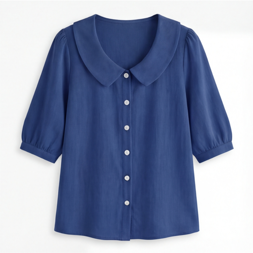 Retro Peter Pan Collar Button Up Blouse
