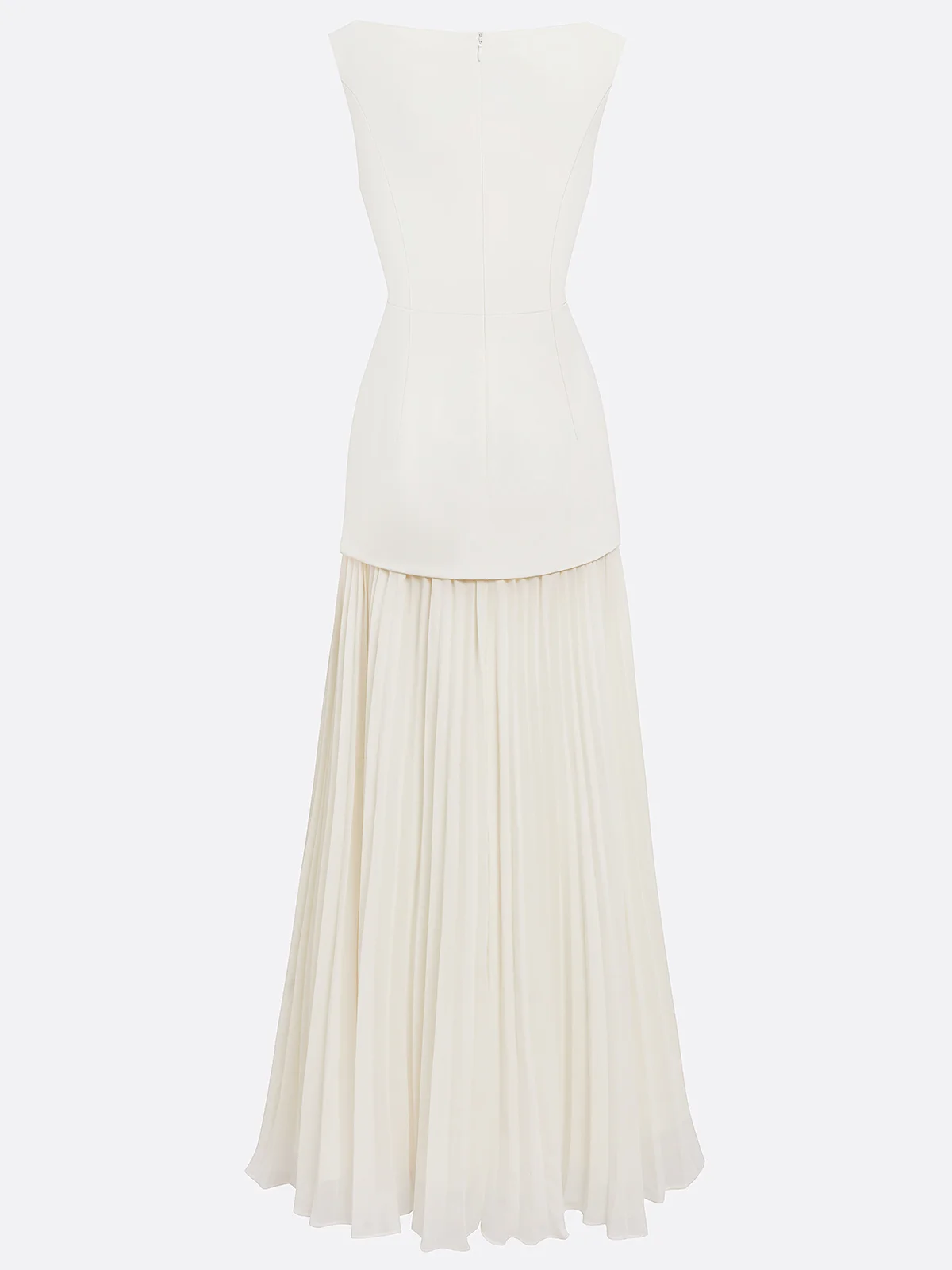 Off White Pleated Classic Boat Neck Sleeveless A-Line Floor-length Gown Dress