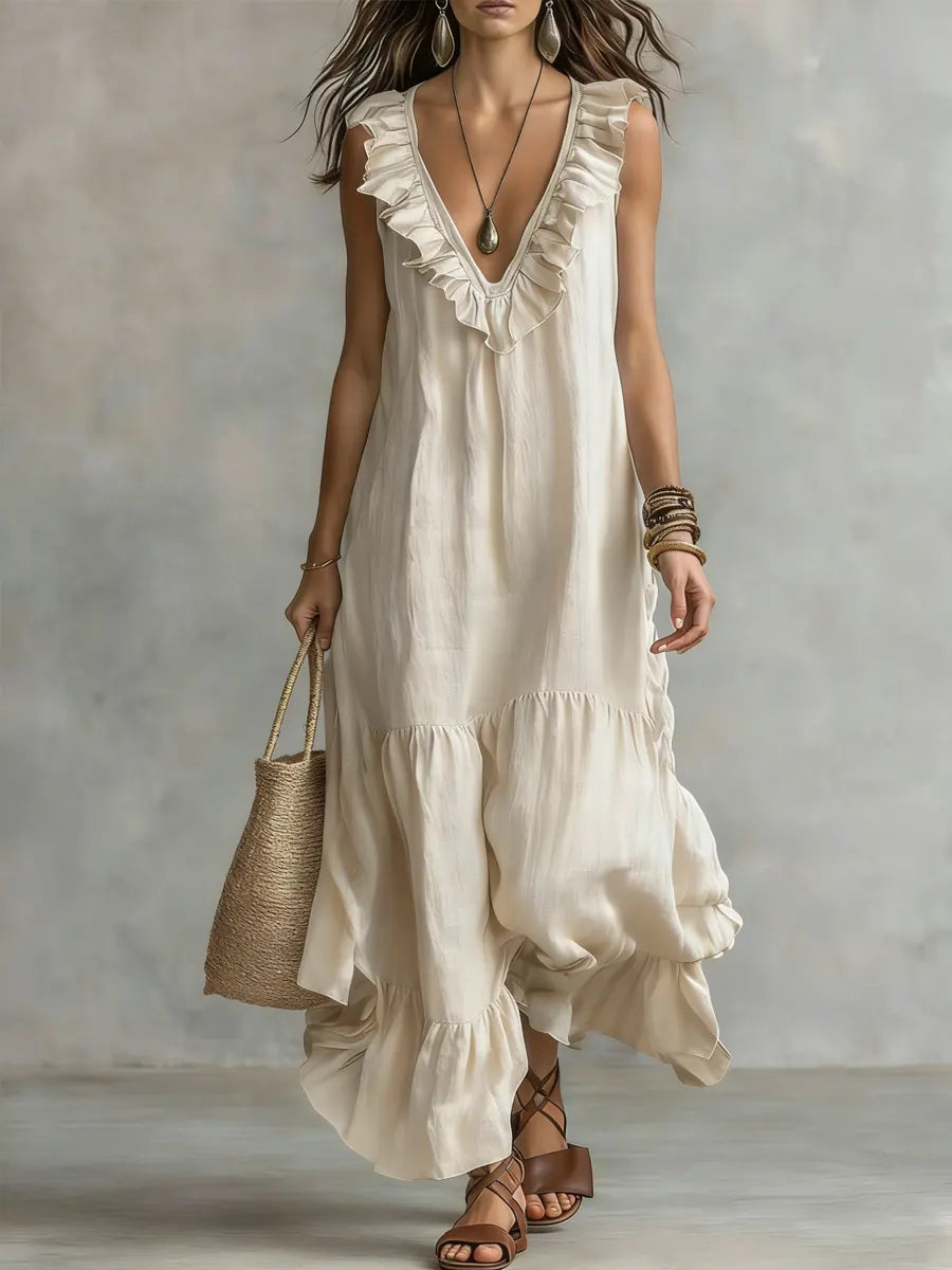 Women's Lace Sleeveless Cotton Linen Dress