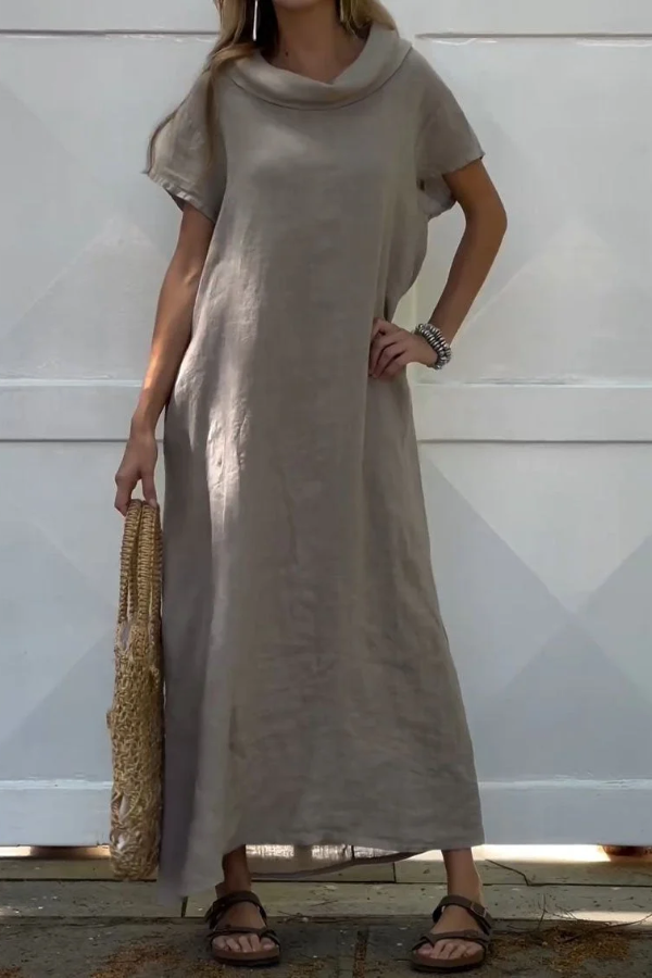 Women's Lapel Linen Pocket Dress