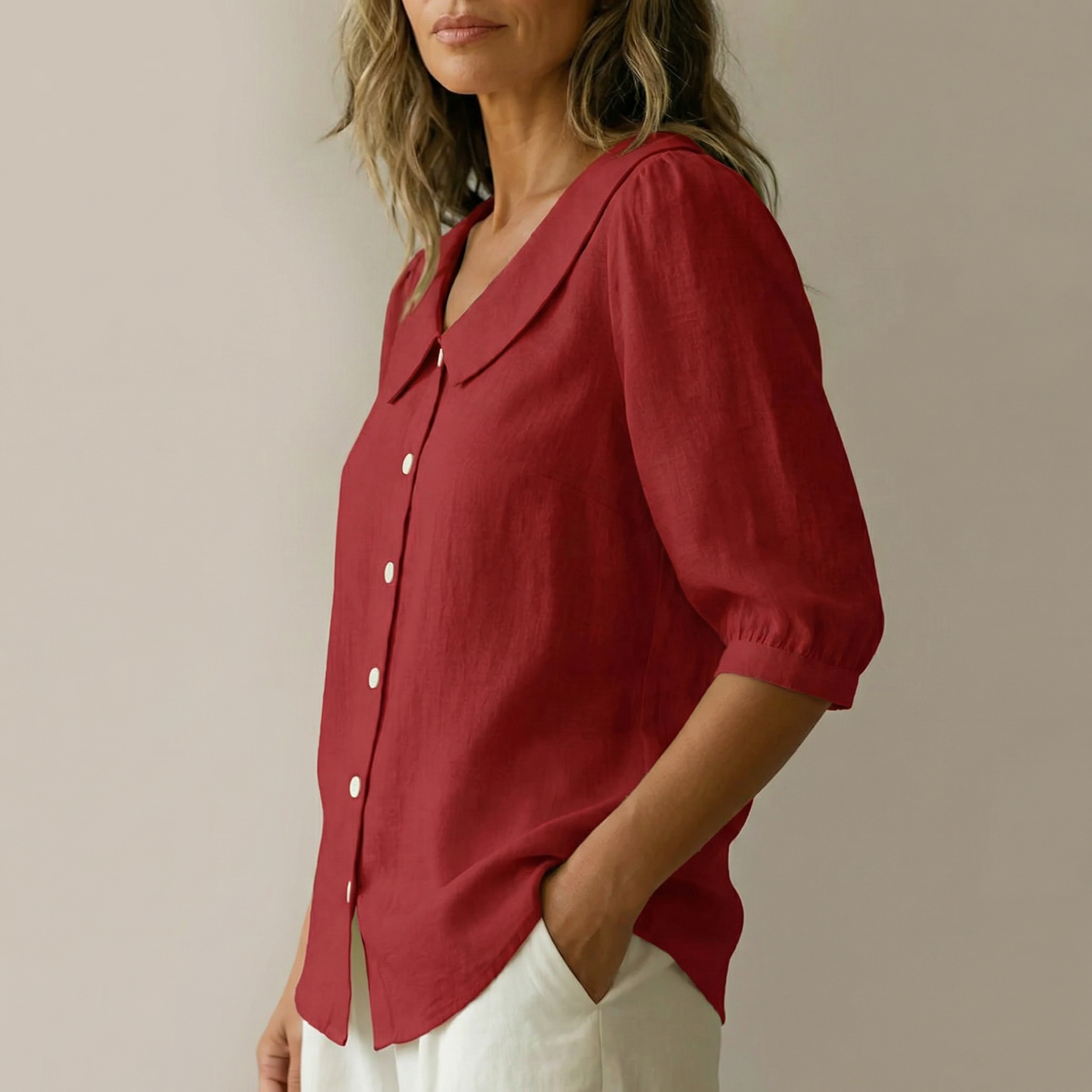 Retro Peter Pan Collar Button Up Blouse