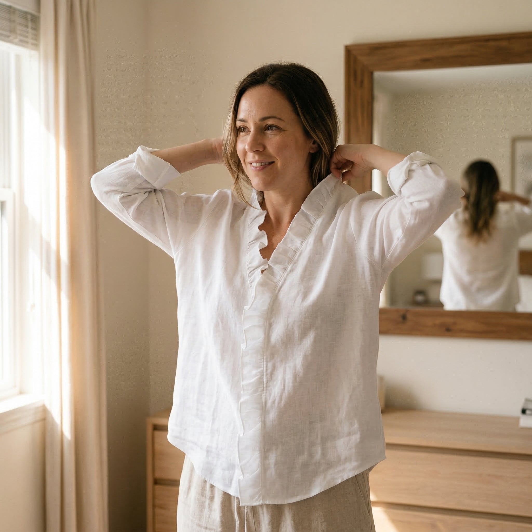 Soft Ruffle V-Neck Long Sleeve Blouse