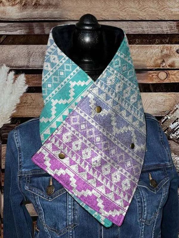 Women's Western Cowboy Purple Aztec Warm Neck Hood